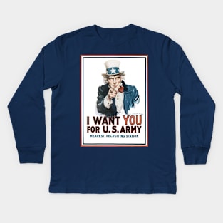 Vintage Patriotic Uncle Sam I Want YOU for US Army WWI Recruiting Poster Art Kids Long Sleeve T-Shirt